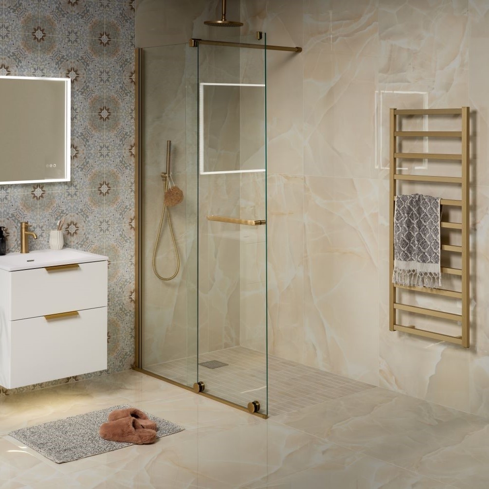 Wide lifestyle image of Ca Pietra Hollywood Sand Polished Porcelain Wall & Floor Tiles